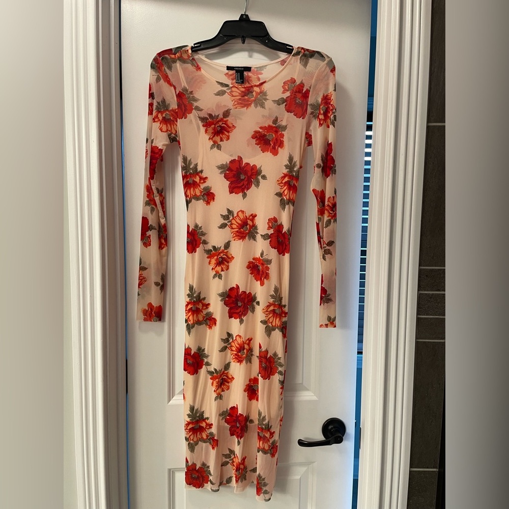 Floral Long Sleeve Sheer Dress